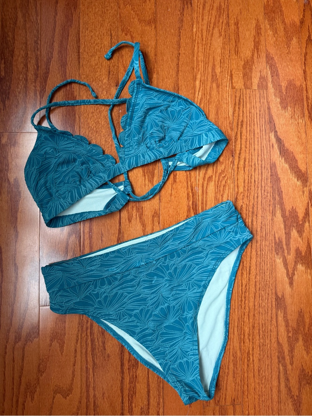 Cupshe Teal Floral-Print Bikini Set